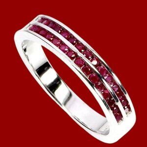 925 Sterling Silver Ring Sz 7.5 with Myanmar Ruby Gemstones